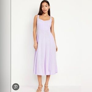 NWOT Old Navy Fit and Flare Linen-Blend Midi Dress Size Large